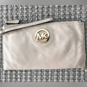 Michael Kors Beige Wristlet with Gold Logo